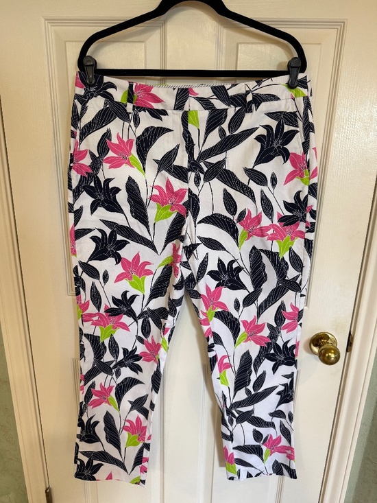 Lands End Pants - Lands End Pink White & Blue Tropical Midrise Straight leg Stretch Chinos 14T